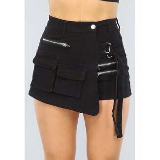 NEW1406 Schwarzer Cargo-Skort mit Schnallendetail