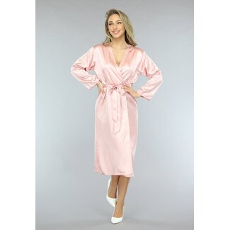 NEW1701 Satin Look Kimono lang in Rosa