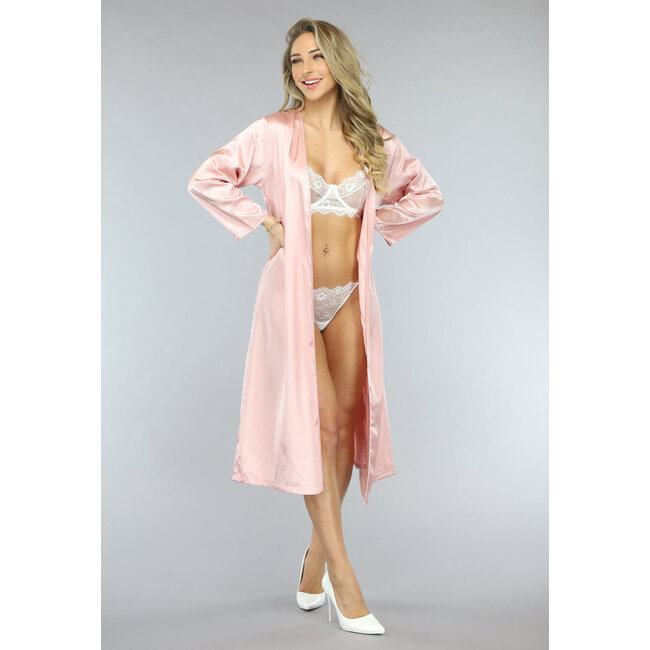 Satin Look Kimono lang in Rosa