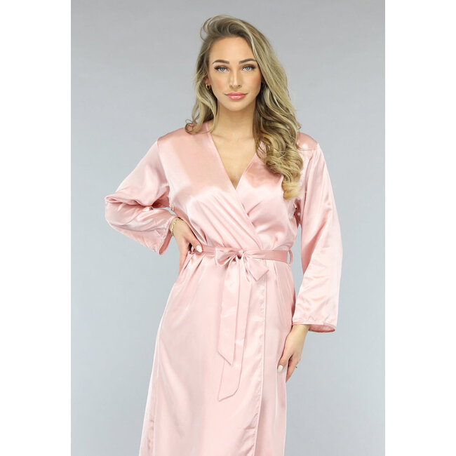 Satin Look Kimono lang in Rosa