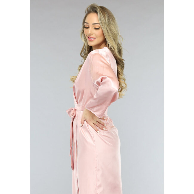 Satin Look Kimono lang in Rosa