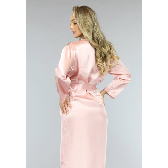 Satin Look Kimono lang in Rosa