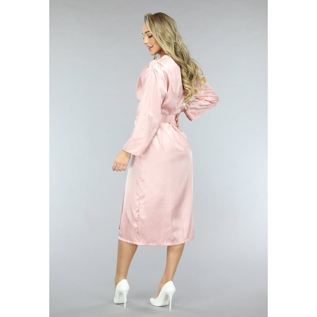 Satin Look Kimono lang in Rosa