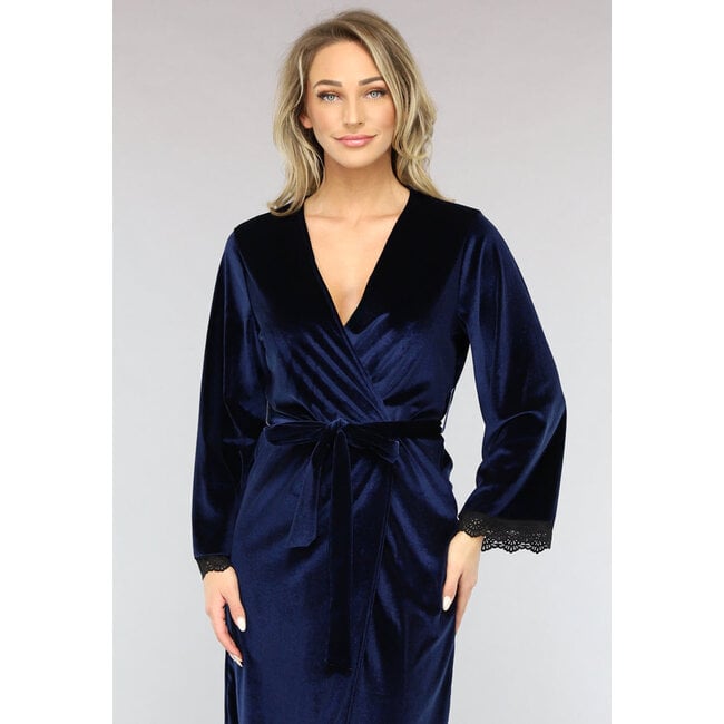 Kimono aus Samt in Navy mit Spitze