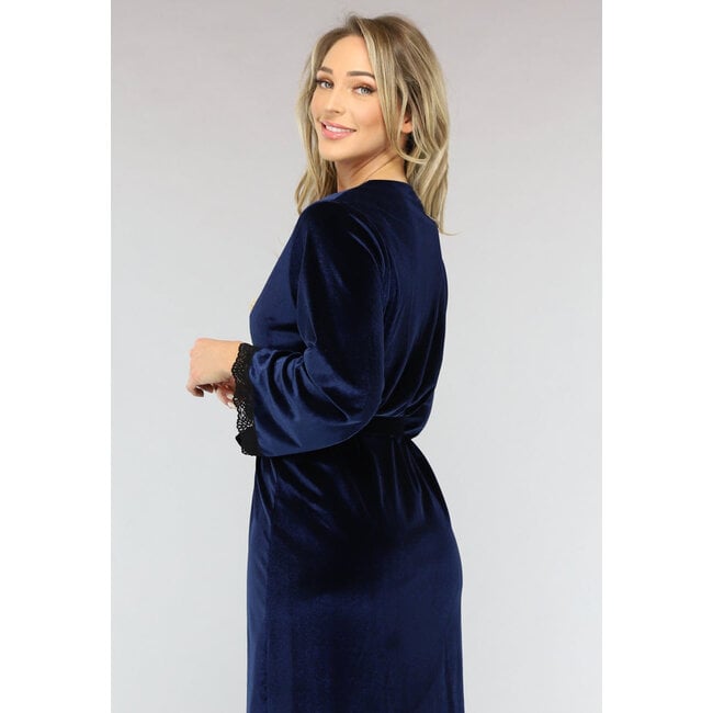 Kimono aus Samt in Navy mit Spitze