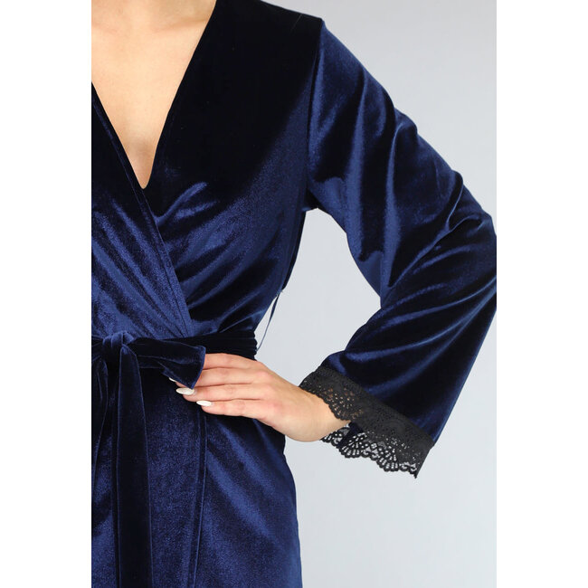 Kimono aus Samt in Navy mit Spitze