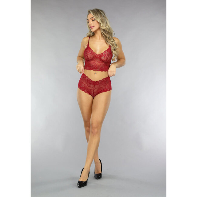 Bordeauxrote Spitze brasilianisches Dessous-Set