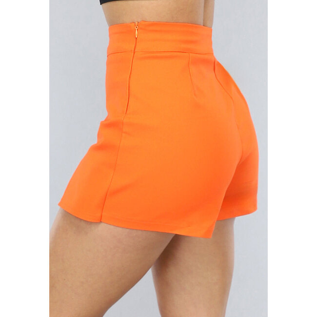 Orangefarbener, taillierter Skort mit Schlitz