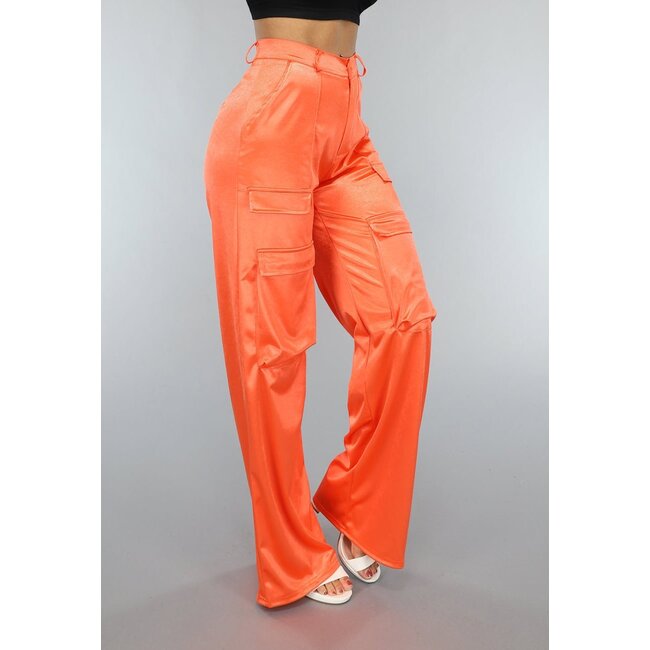 Satin Orange Weit geschnittene Cargohose