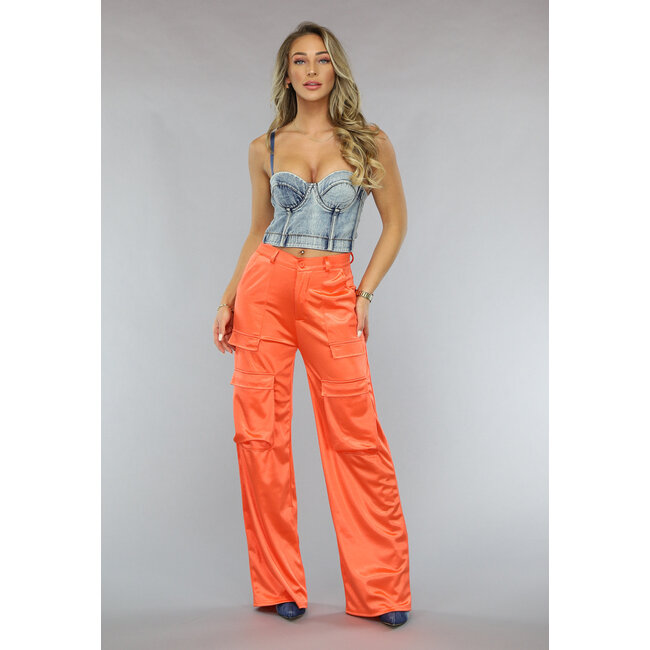 Satin Orange Weit geschnittene Cargohose