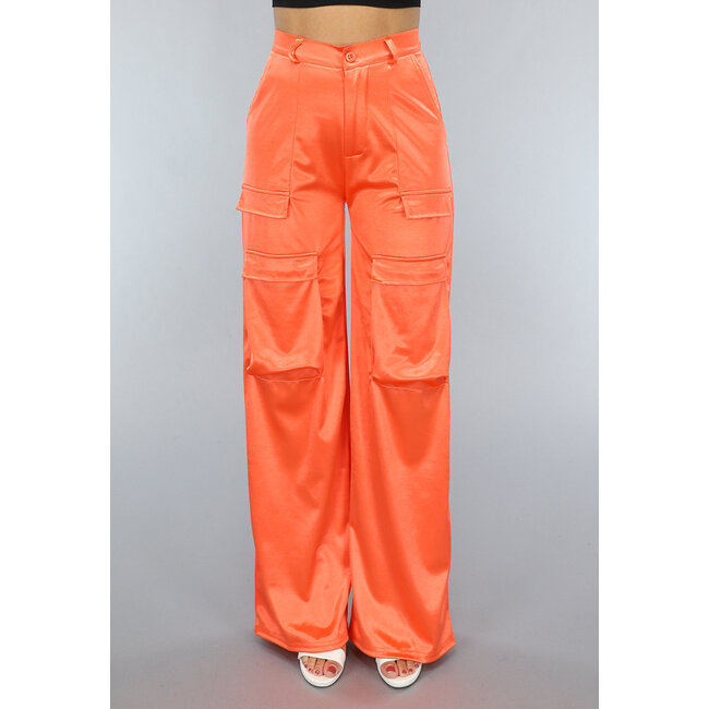 Satin Orange Weit geschnittene Cargohose