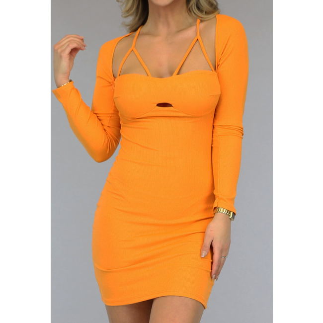 SALE80 Orangefarbenes Bodycon-Kleid mit Trägern und Pads