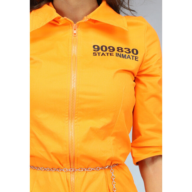 Langer orangefarbener Gangster-Overall mit Handschellen