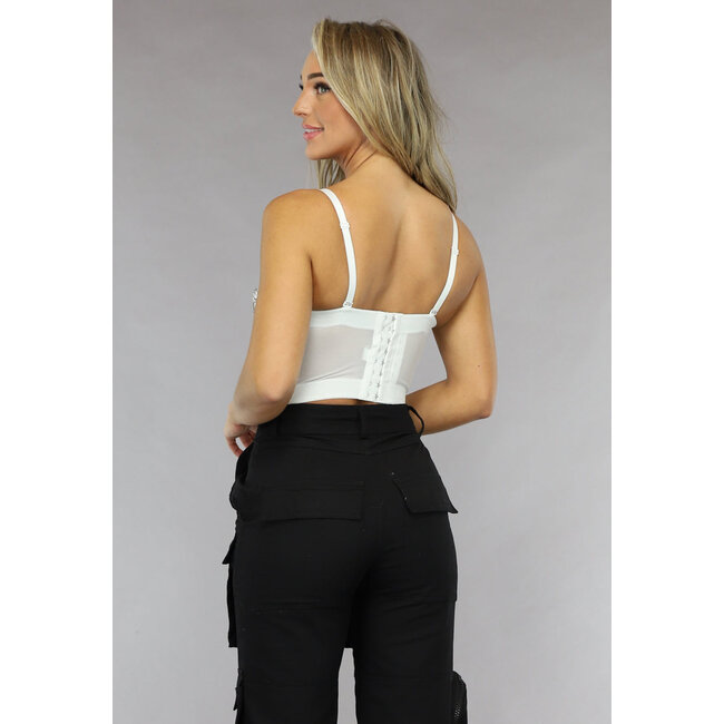 Weißes konturiertes Glitzer-Top mit Korsett-Look