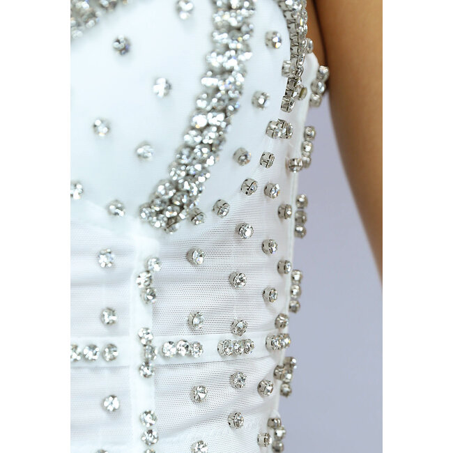 Weißes konturiertes Glitzer-Top mit Korsett-Look