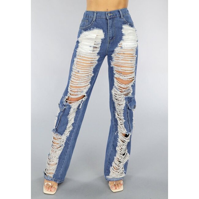 Denim Cargo Ripped Jeans
