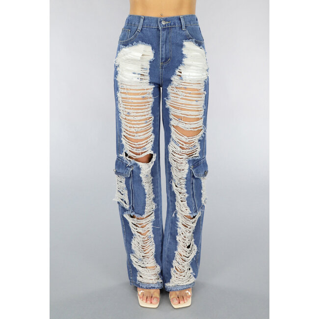 Denim Cargo Ripped Jeans