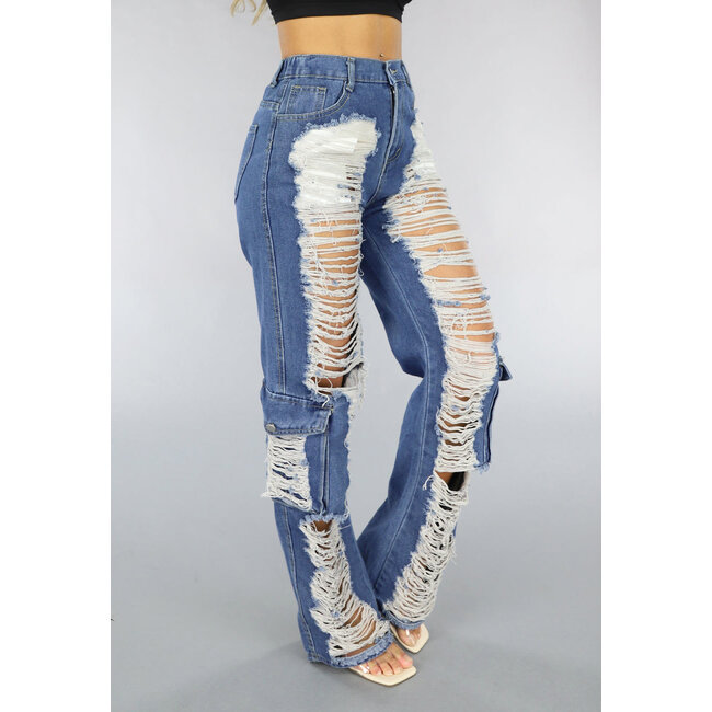 Denim Cargo Ripped Jeans