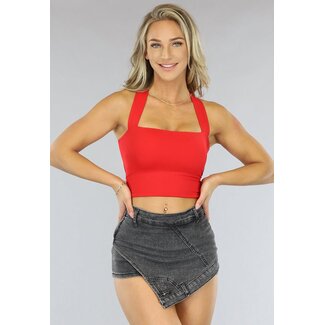 Rotes Sporttop mit quadratischem Ausschnitt und Schleifendetail