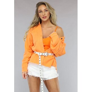 Orangefarbene Denim-Bluse mit Taschen