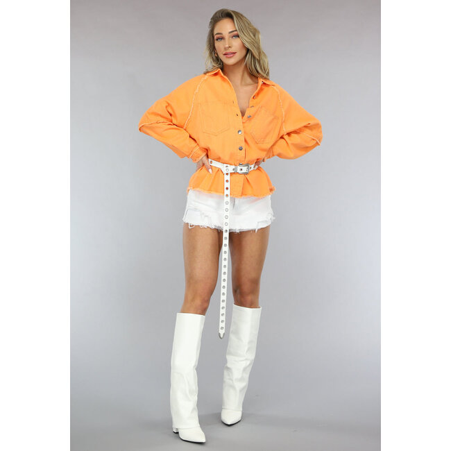 Orangefarbene Denim-Bluse mit Taschen