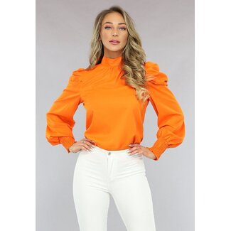 Orangefarbene Bluse mit Puffärmeln und Schleifendetail