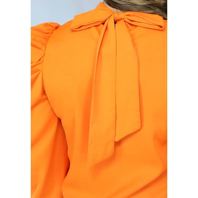 Orangefarbene Bluse mit Puffärmeln und Schleifendetail