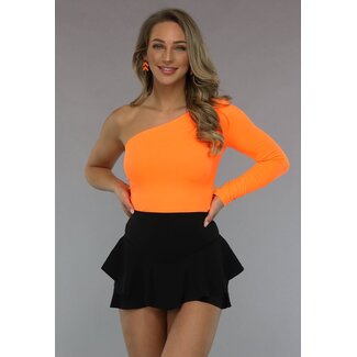 Neonorangefarbenes One-Shoulder-Top