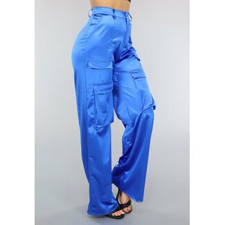 Satin Royalblaue Cargohose
