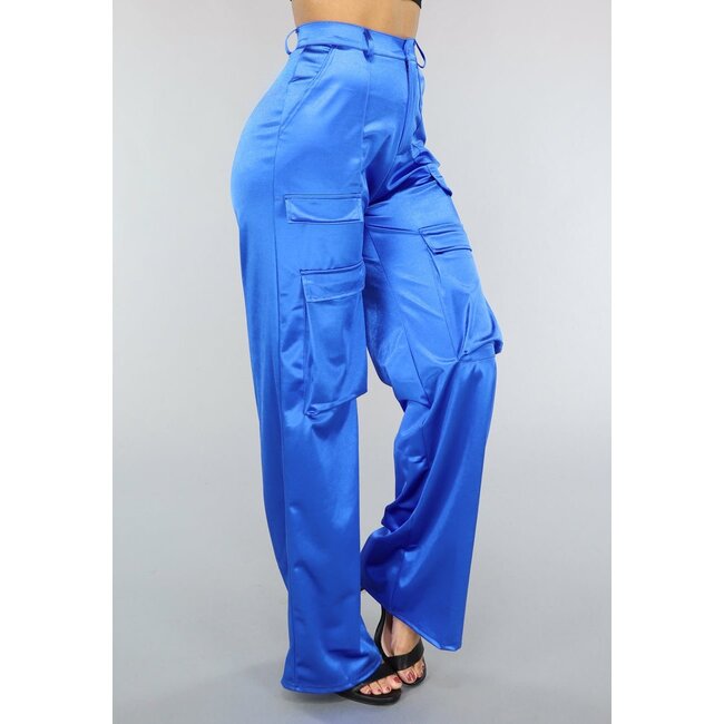 Satin Royalblaue Cargohose