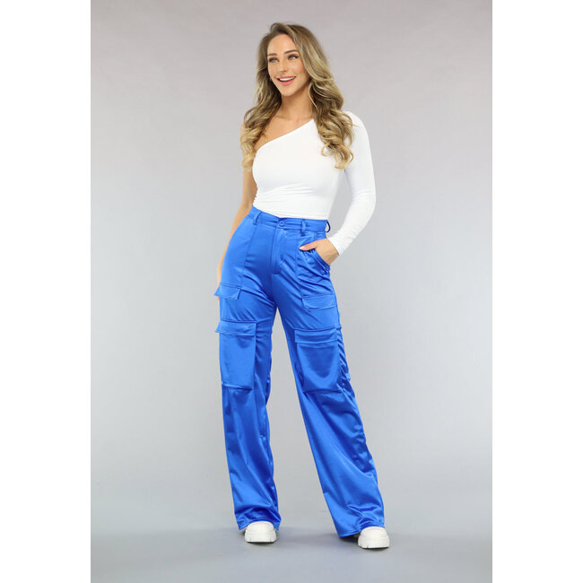 Satin Royalblaue Cargohose
