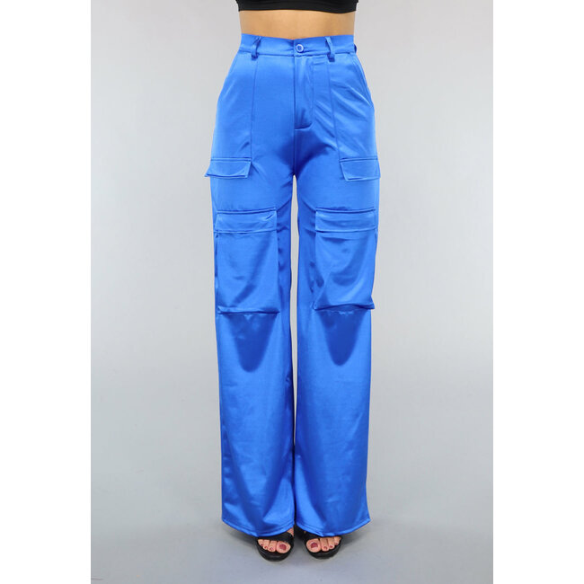 Satin Royalblaue Cargohose