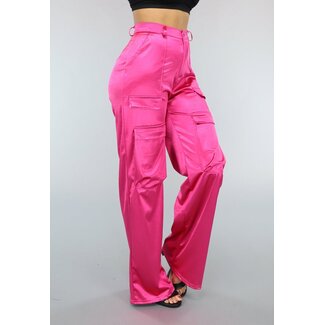Rosa Satin Utility-Hose mit weitem Bein