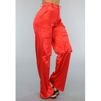 Rote Satin Utility-Hose mit weitem Bein