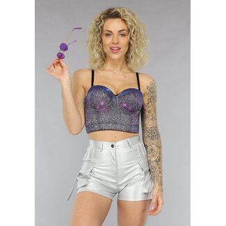 NEW1303 Lila holografisches Glitzer-Bustier