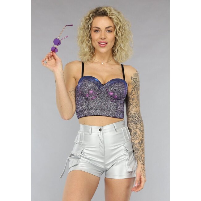 Lila Holografie-Glitzer-Bustier mit vorgeformten Cups