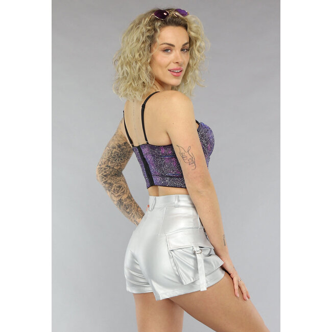 Lila Holografie-Glitzer-Bustier mit vorgeformten Cups