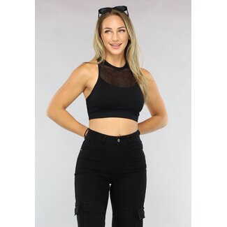 Schwarzes Rave-Top mit Fischnetz-Detail