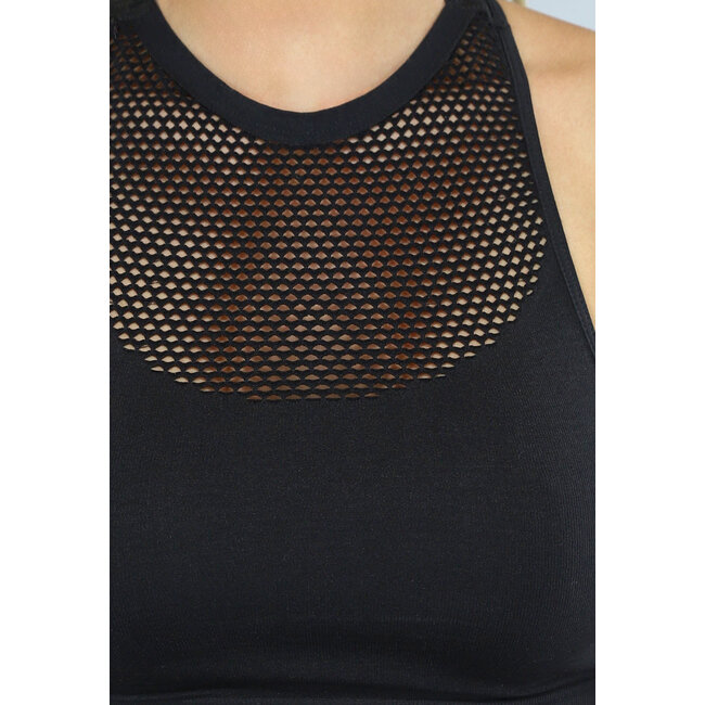 Schwarzes Rave-Top mit Fischnetz-Detail
