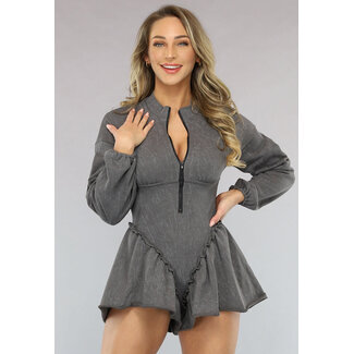 Anthrazitfarbener Playsuit mit weiten Beinen