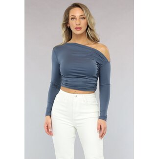 Anthrazitfarbenes Stretch-Top mit Falten