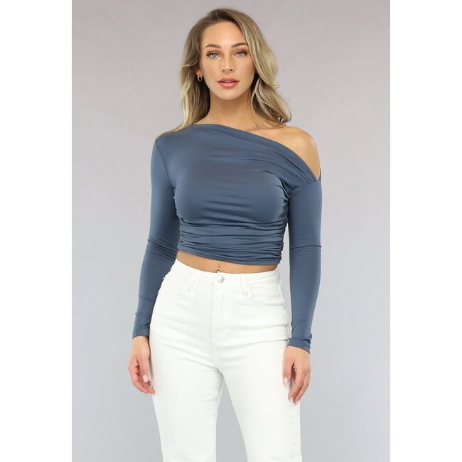 Anthrazitfarbenes Stretch-Top mit Falten