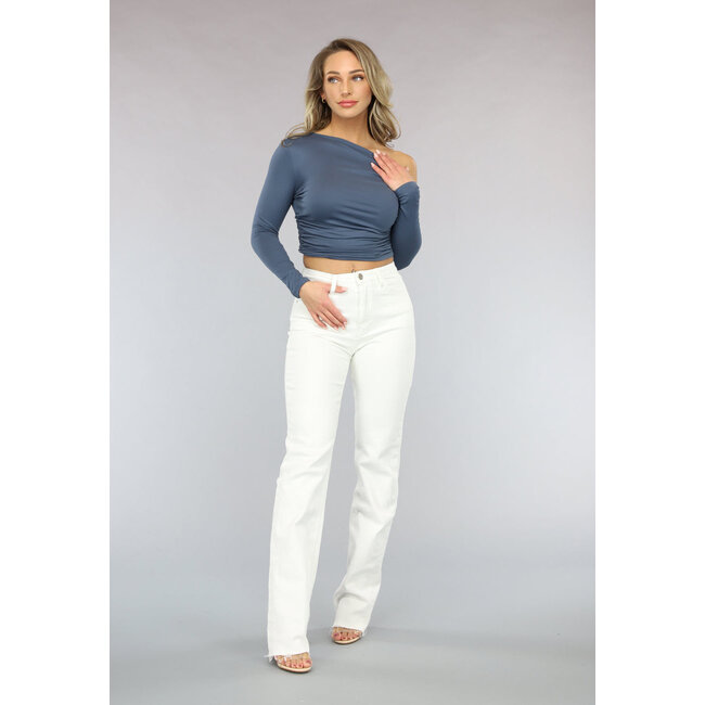 Anthrazitfarbenes Stretch-Top mit Falten