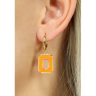 ORANJE-F Gold-Ohrringe mit orangefarbenem Quadrat