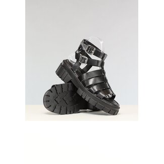 Schwarze Sandalen in Lederoptik mit grober Sohle