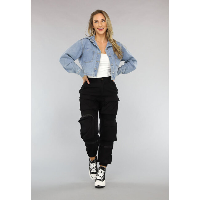 Blaue kurze Denim-Bluse