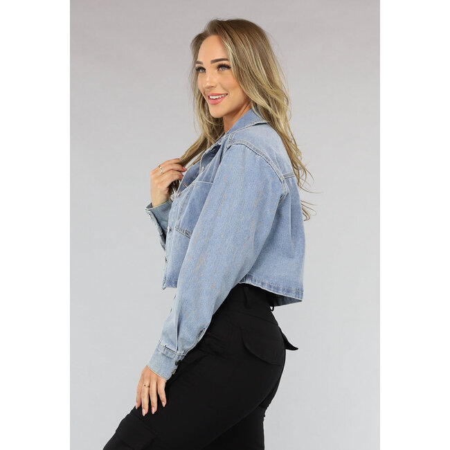 Blaue kurze Denim-Bluse