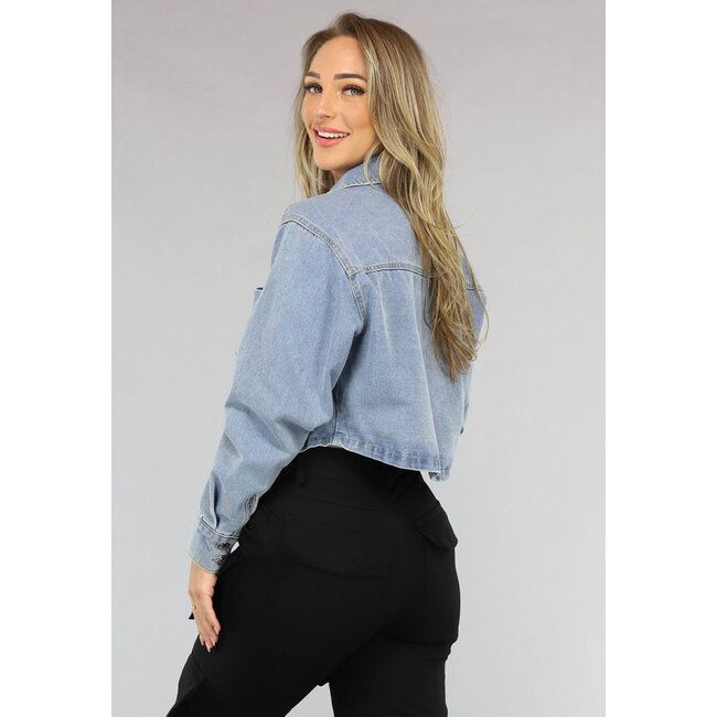 Blaue kurze Denim-Bluse