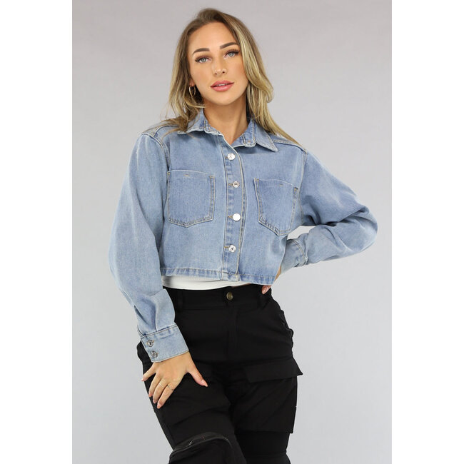 Blaue kurze Denim-Bluse