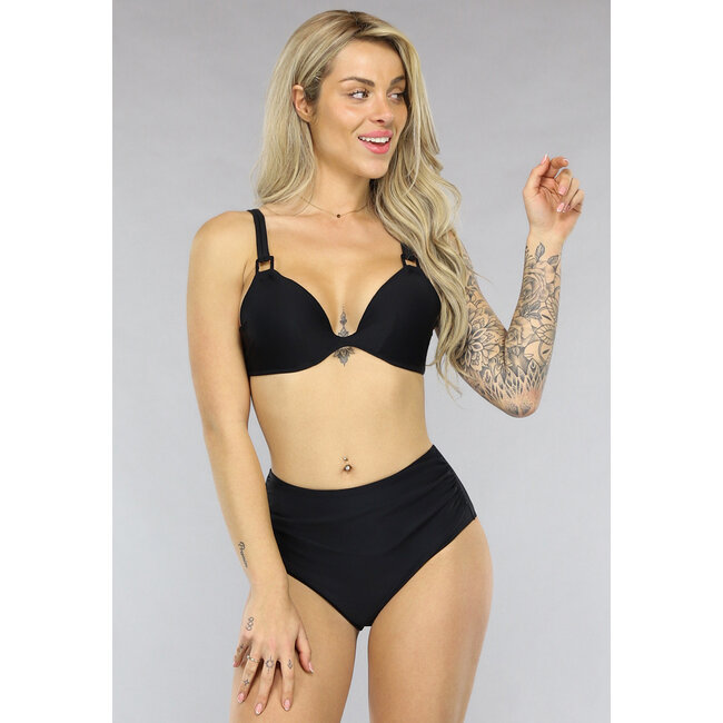 Schwarzes Bügel-Bikinioberteil mit quadratischem Detail und Pads
